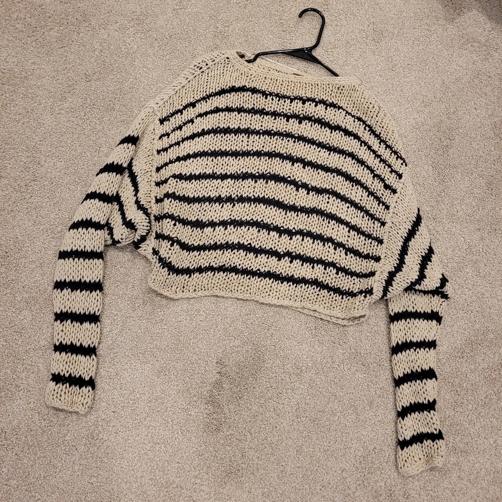 Free People Over And Easy Striped Cropped Sweater Size Small